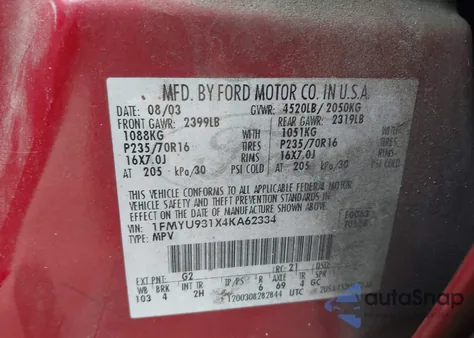 2004 Ford Escape Xlt из США, поврежденный, VIN 1FMYU931X4KA62334